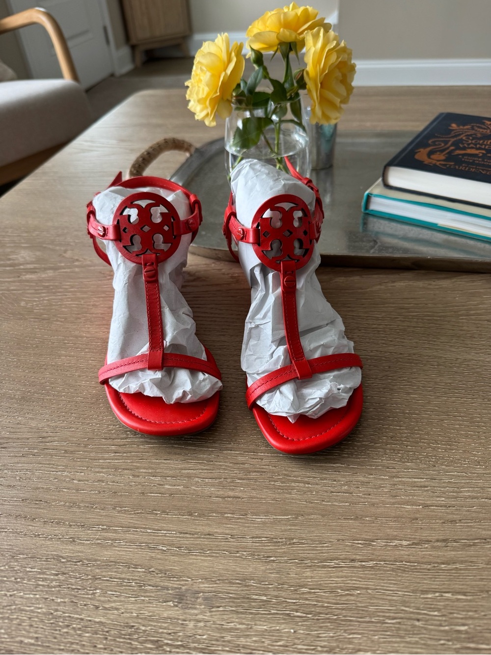 Tory Burch Coral Miller Wedge Leather Sandals